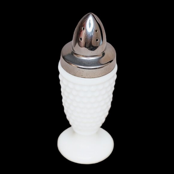 Vintage Fenton Milk Glass Hobnail Salt Shaker White Pedestal Base with Chrome - Picture 2 of 2
